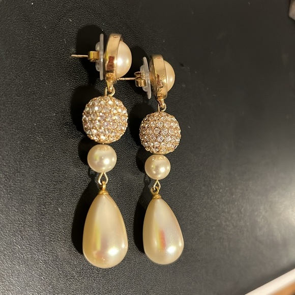 Vintage George Salo Drop Earrings Gold CZ Pearl - Picture 5 of 8